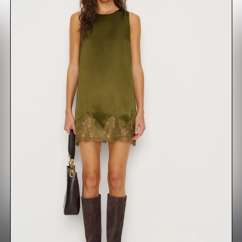 Reformation Jessalyn silk moss garden Lace Trim Dress